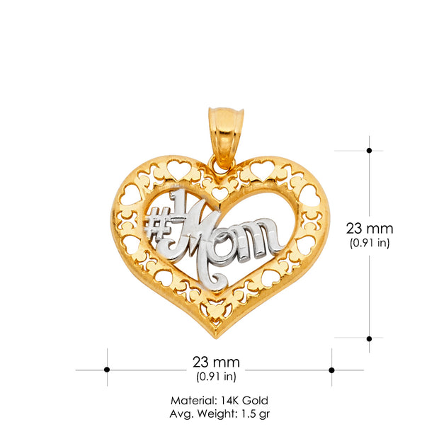 14K Gold Mom Heart Charm Pendant