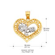 14K Gold Mom Heart Charm Pendant