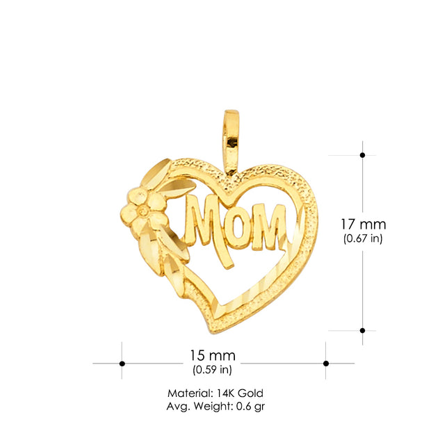 14K Gold Mom Heart Charm Pendant