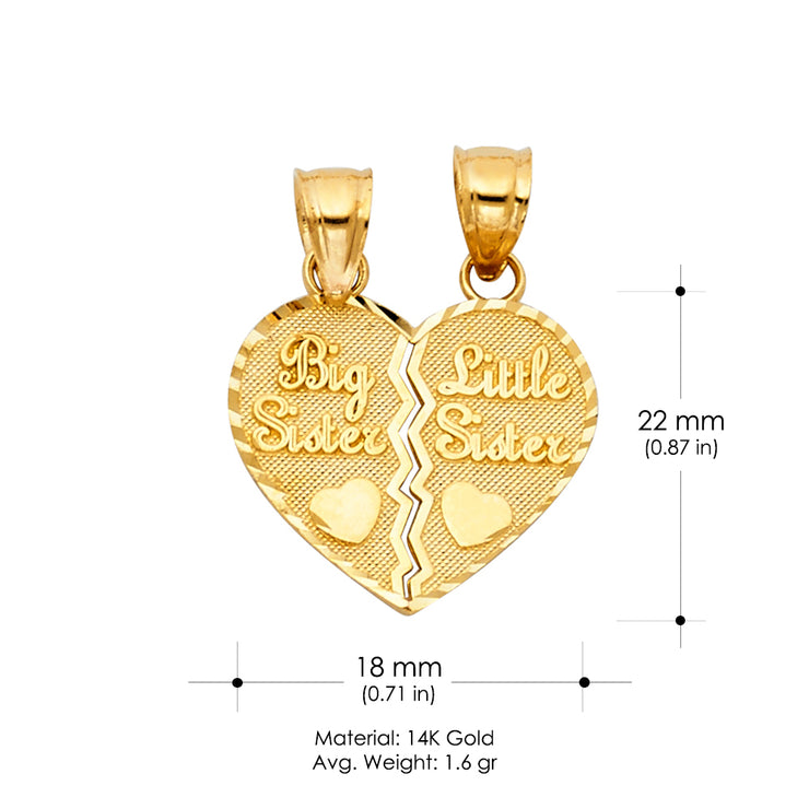 Big Sister and Little Sister 2 Piece Heart Charm Pendant
