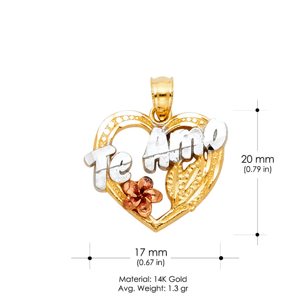 14K Gold Te Amo Heart Charm Pendant