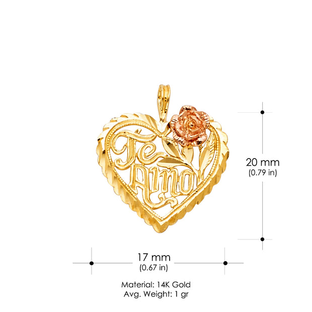 14K Gold Te Amo Heart Charm Pendant