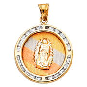 14K Gold Guadalupe CZ Pendant with 2mm Figaro 3+1 Chain