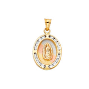 14K Gold Guadalupe CZ Religious Charm Pendant with 0.8mm Box Chain Necklace