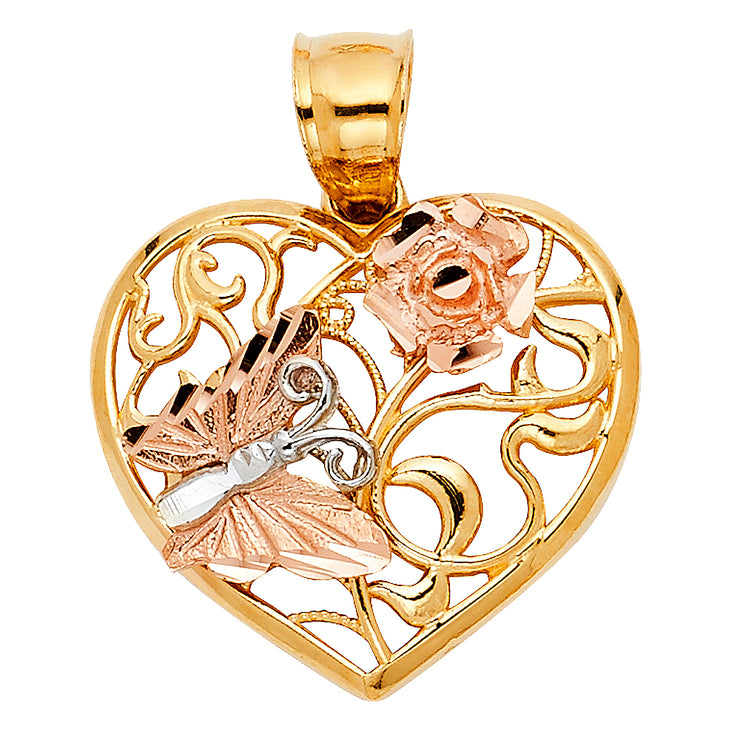Heart with Butterfly Pendant Pendant for Necklace or Chain