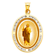14K Gold St. Jude CZ Pendant with 1.2mm Singapore Chain