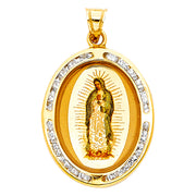 14K Gold Guadalupe CZ Religious Charm Pendant with 1.2mm Box Chain Necklace