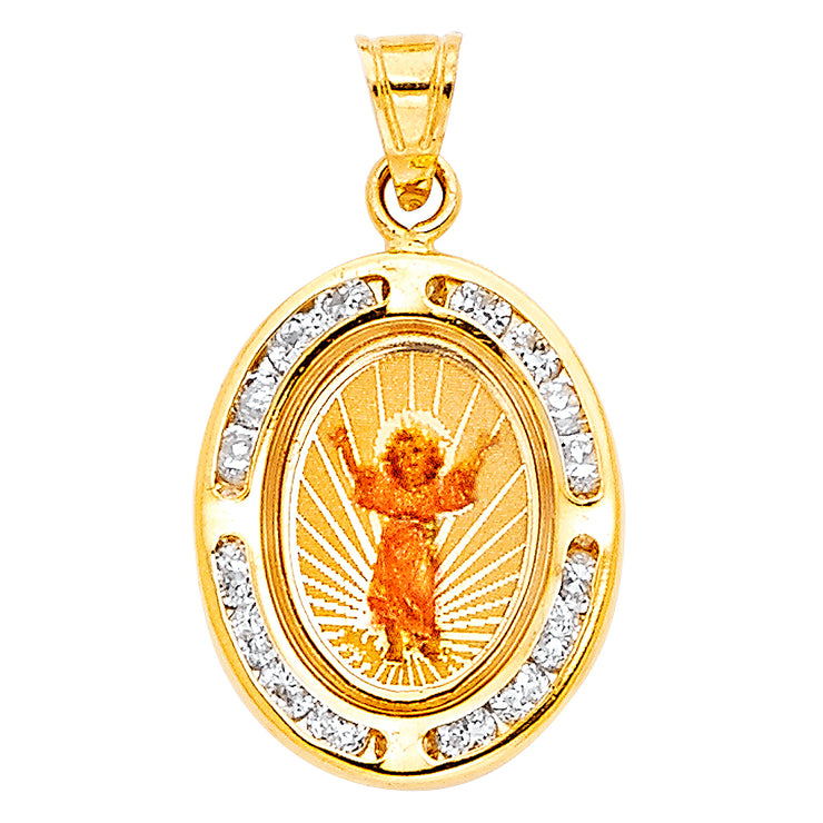 14K Gold Devine Infant Jesus CZ Pendant with 1.2mm Singapore Chain