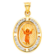 14K Gold Devine Infant Jesus CZ Religious Charm Pendant with 0.8mm Box Chain Necklace