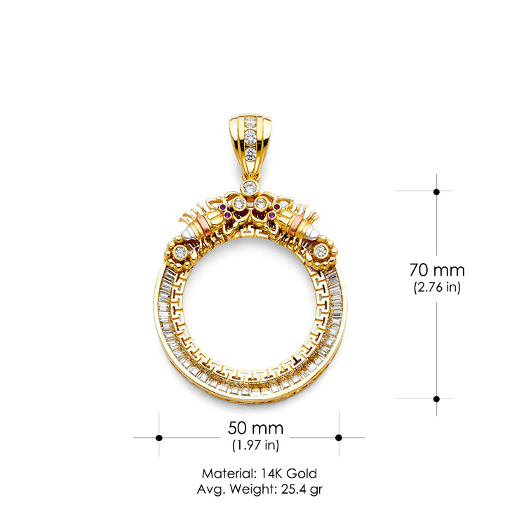 14K Gold CZ Scorpion Frame 50 Pesos Coin Charm Pendant