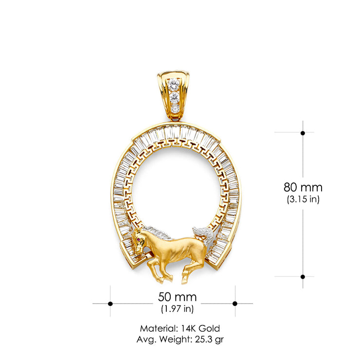 14K Gold Horse Shoe CZ Frame 50 Pesos Coin Charm Pendant