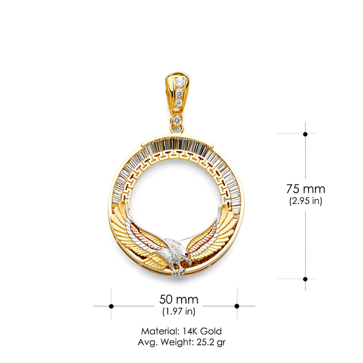 14K Gold CZ Eagle Frame 50 Pesos Coin Charm Pendant