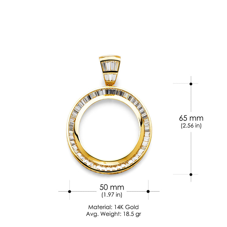 14K Gold CZ  Frame 50 Pesos Coin Charm Pendant