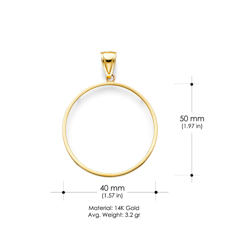 14K Gold Round Plain Stamp Frame 50 Pesos Coin Charm Pendant