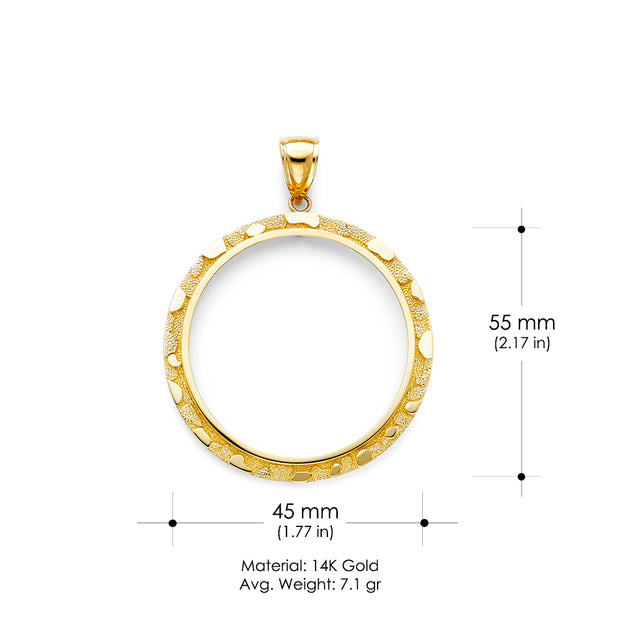 14K Gold Round Nugget Frame 50 Pesos Coin Charm Pendant