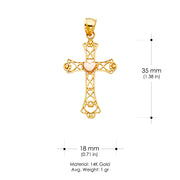 14K Gold Heart Cross Religious Pendant