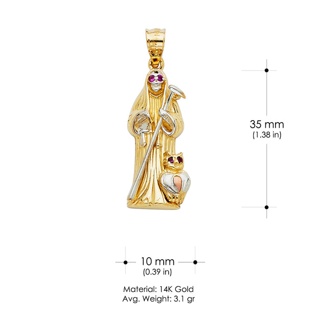 14K Gold Santa Muerte Religious Pendant
