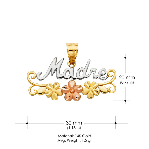 14K Gold Madre Mom Charm Pendant