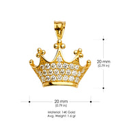 14K Gold Princess CZ Crown or Tiara Charm Pendant
