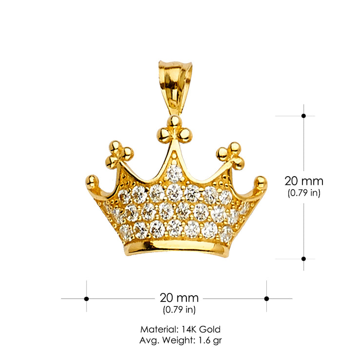 14K Gold Princess CZ Crown or Tiara Charm Pendant