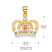14K Gold Quinceanera Crown CZ Charm Pendant