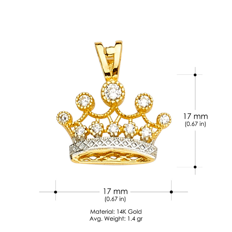 14K Gold Crown CZ Charm Pendant