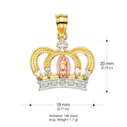 14K Gold Guadalupe Crown CZ Charm Pendant