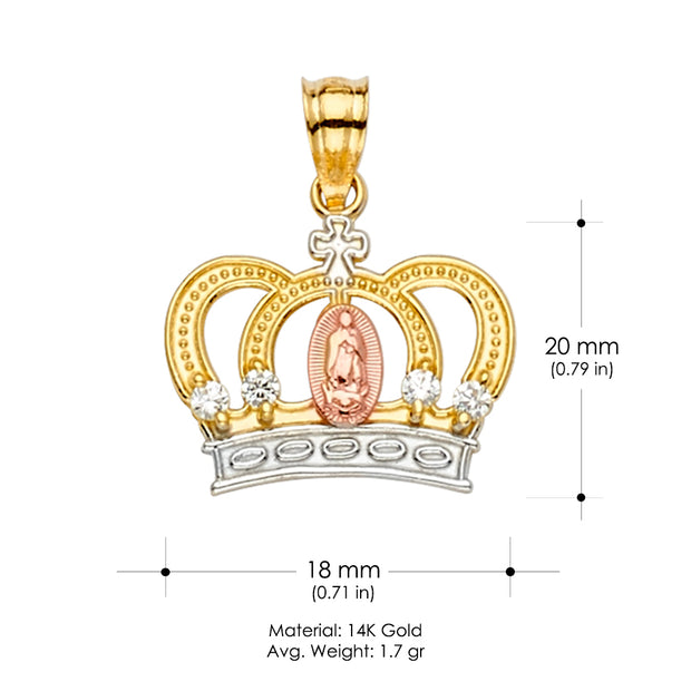 14K Gold Guadalupe Crown CZ Charm Pendant