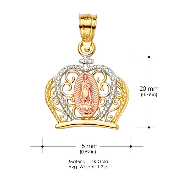 14K Gold Guadalupe Crown CZ Charm Pendant