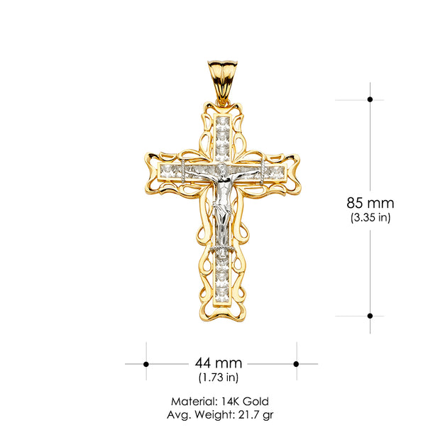 14K Gold CZ Crucifix Cross Religious Pendant