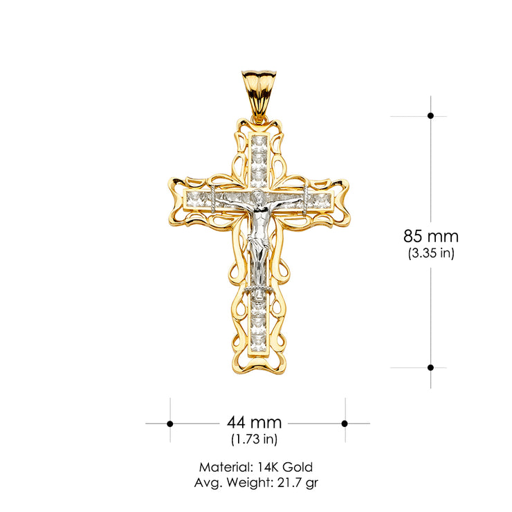 14K Gold CZ Crucifix Cross Religious Pendant