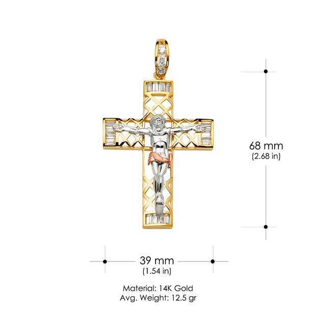 14K Gold CZ Crucifix Cross Religious Pendant