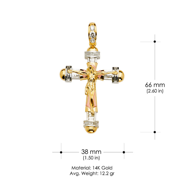 14K Gold CZ Crucifix Cross Religious Pendant