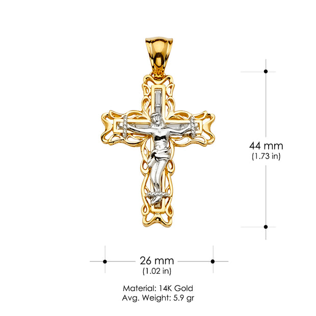 14K Gold CZ Crucifix Cross Religious Pendant