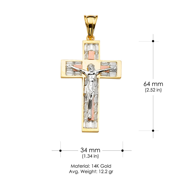 14K Gold CZ Crucifix Cross Religious Pendant
