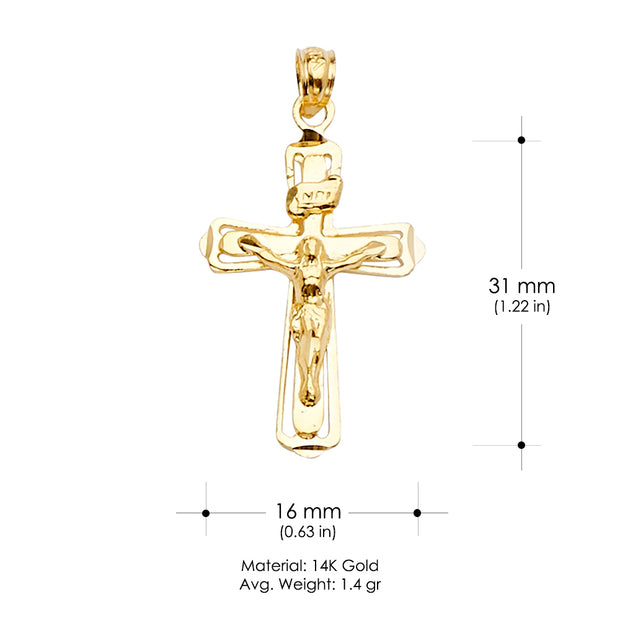 14K Gold Crucifix Cross Religious Pendant