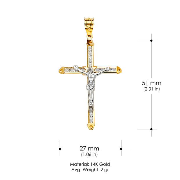 14K Gold CZ Crucifix Cross Religious Pendant