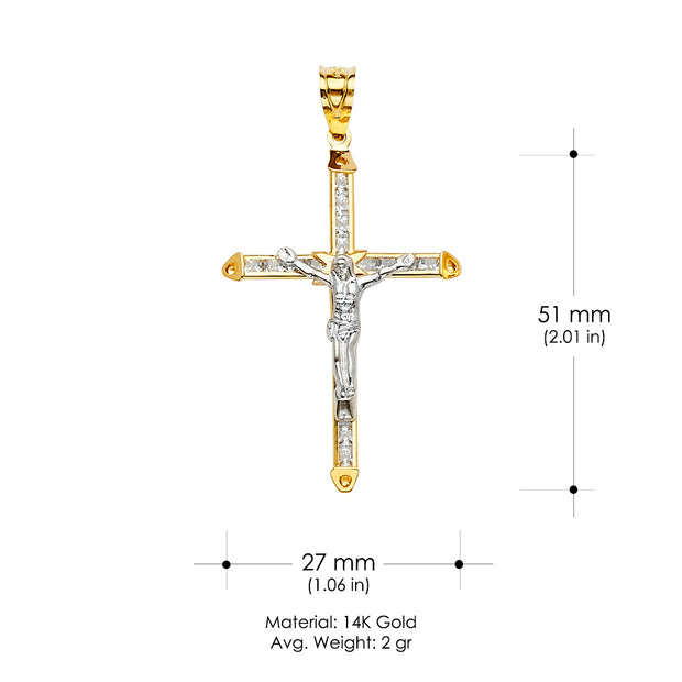 14K Gold CZ Crucifix Cross Religious Pendant