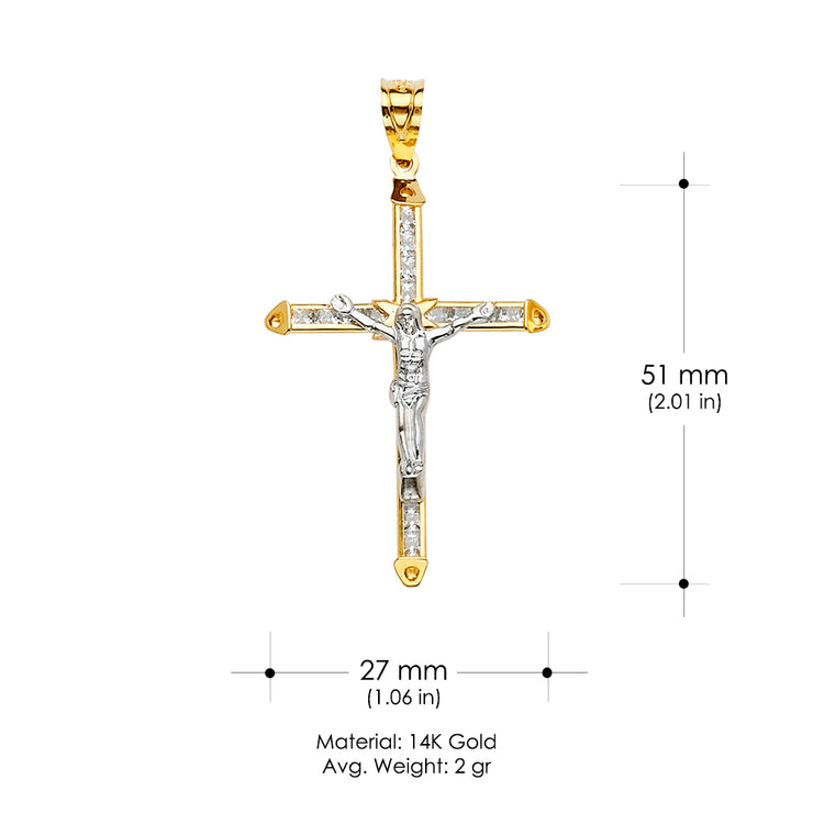 14K Gold CZ Crucifix Cross Religious Pendant