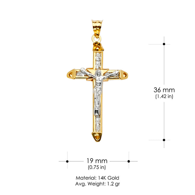 14K Gold CZ Crucifix Cross Religious Pendant