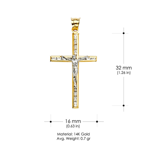 14K Gold CZ Crucifix Cross Religious Pendant