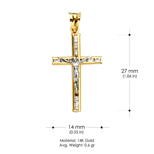 14K Gold CZ Crucifix Cross Religious Pendant