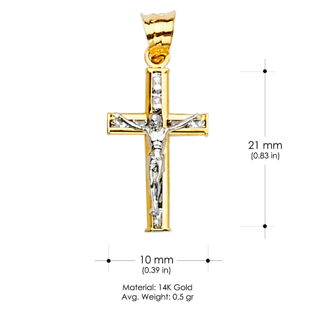 14K Gold CZ Crucifix Cross Religious Pendant