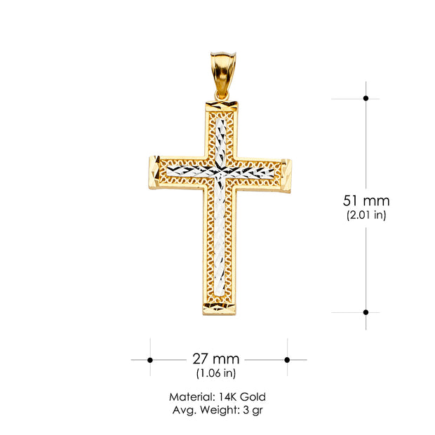 14K Gold Cross Religious Charm Pendant
