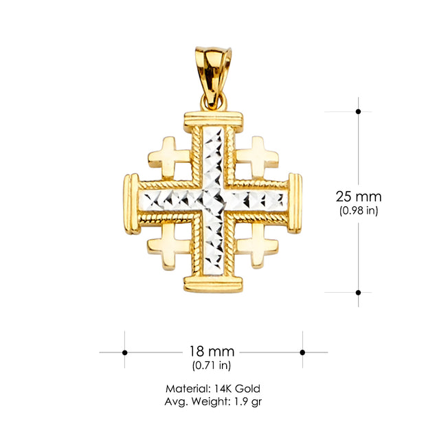 14K Gold Jerusalem Crusaders Cross Religious Pendant