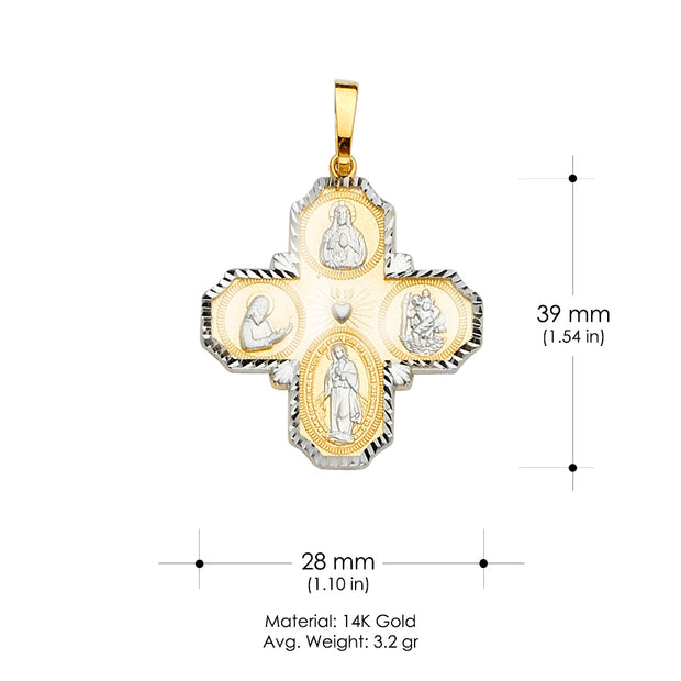 14K Gold Four-Way Jesus Cross Religious Pendant