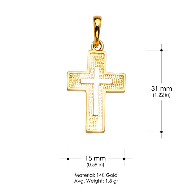 14K Gold Cross Religious Charm Pendant