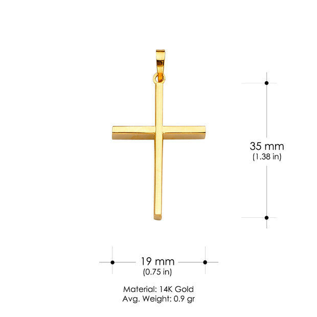 14K Gold Plain Cross Religious Pendant
