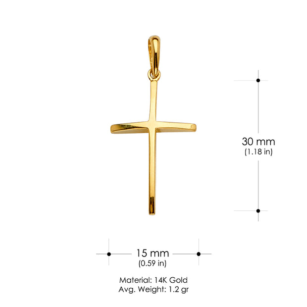 14K Gold Plain Cross Religious Pendant