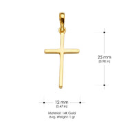 14K Gold Plain Cross Religious Pendant